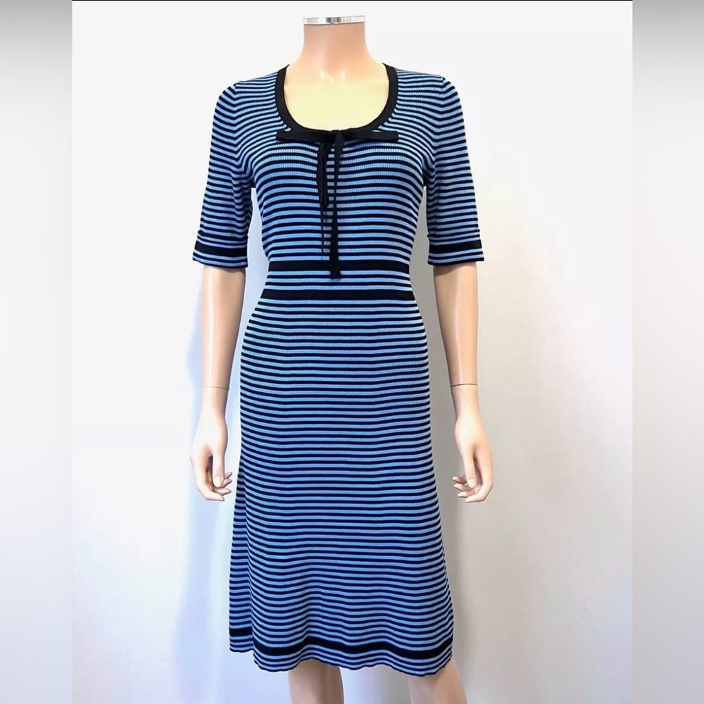 MARC JACOBS Striped Ribbed Cotton Bow Detail Dress - Sz S